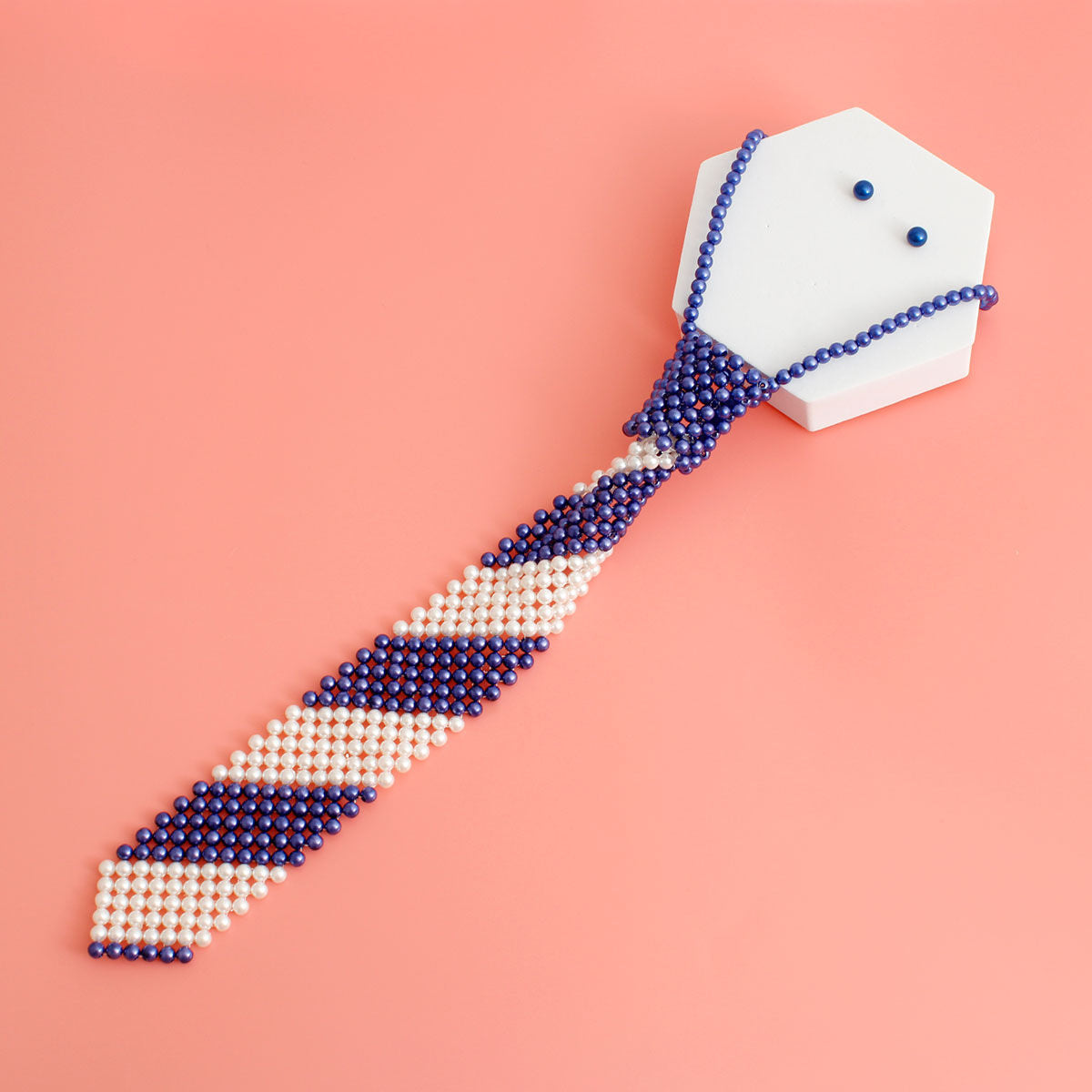 Blue White Pearl Stripe Tie Choker|16 inches - Premium Wholesale Jewelry from Pinktown - Just $19! Shop now at chiquestyles