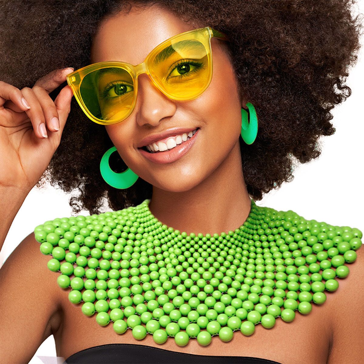 Lime Bead Bib Necklace Set|18 inches - Premium Wholesale Jewelry from Pinktown - Just $32! Shop now at chiquestyles