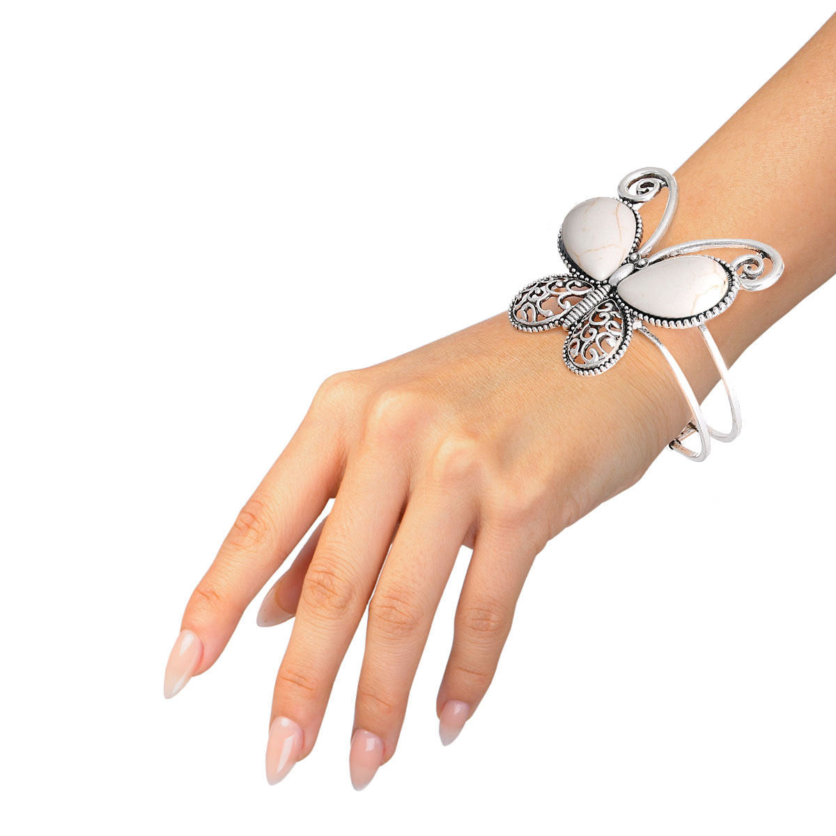 White Butterfly Hinge Cuff|8 inches - Premium Wholesale Jewelry from Pinktown - Just $10! Shop now at chiquestyles