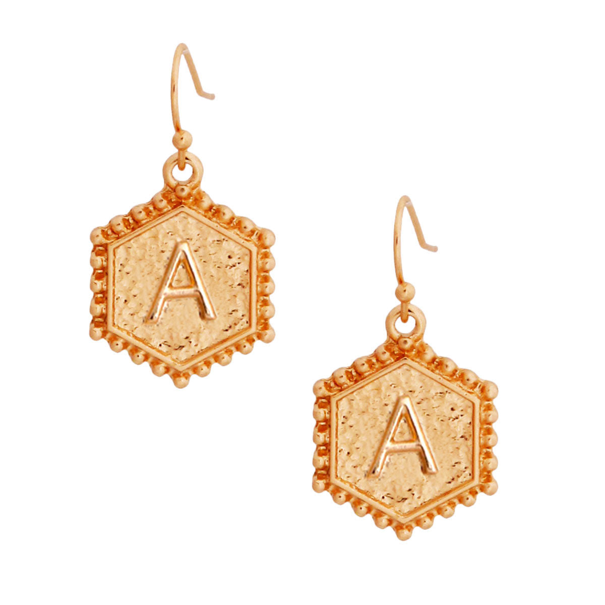 A Hexagon Initial Earrings|1 inch - Premium Wholesale Jewelry from Pinktown - Just $7! Shop now at chiquestyles