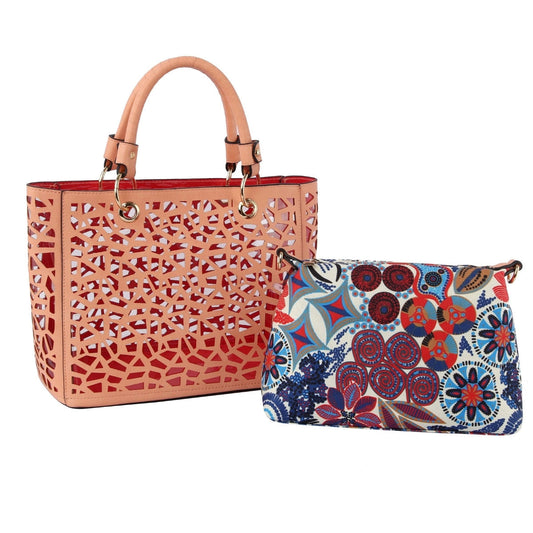 Coral Laser Cut Tote Bag Set|13 x 10 x 6 inches - Premium Wholesale Fashion Accessories from Pinktown - Just $57! Shop now at chiquestyles