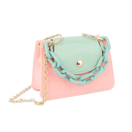 Pink and Mint Mini Jelly Crossbody Bag|5.5 x 4 x 2.1 inches - Premium Wholesale Fashion Accessories from Pinktown - Just $23! Shop now at chiquestyles