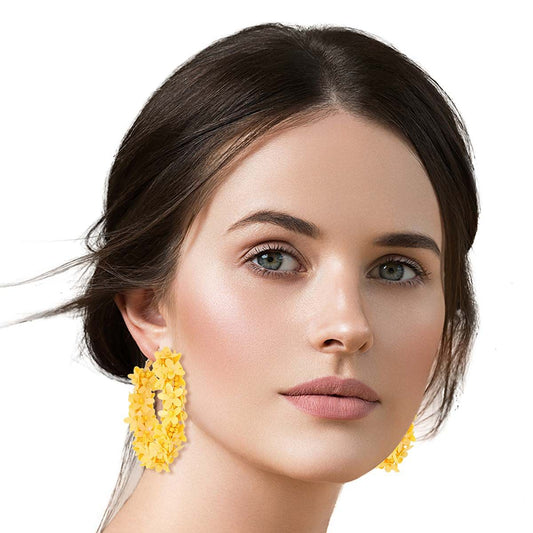 Yellow Daisy Covered Hoops|2 inches - Premium Wholesale Jewelry from Pinktown - Just $13! Shop now at chiquestyles