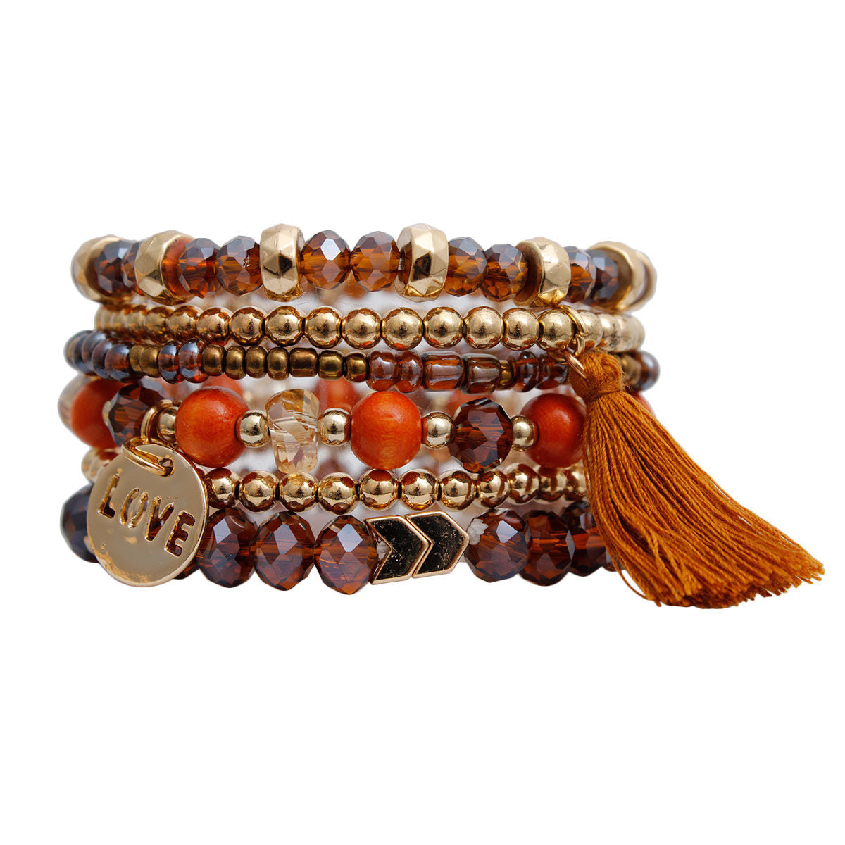 Brown Glass Love 6 Pcs Bracelets|Stretch to Fit - Premium Wholesale Jewelry from Pinktown - Just $13! Shop now at chiquestyles