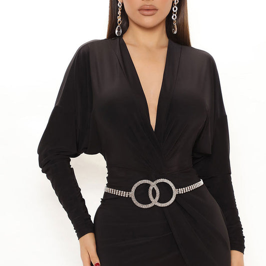 Silver Embellished Double Circle Chain Belt|Adjustable - Premium Wholesale Fashion Accessories from Pinktown - Just $15! Shop now at chiquestyles