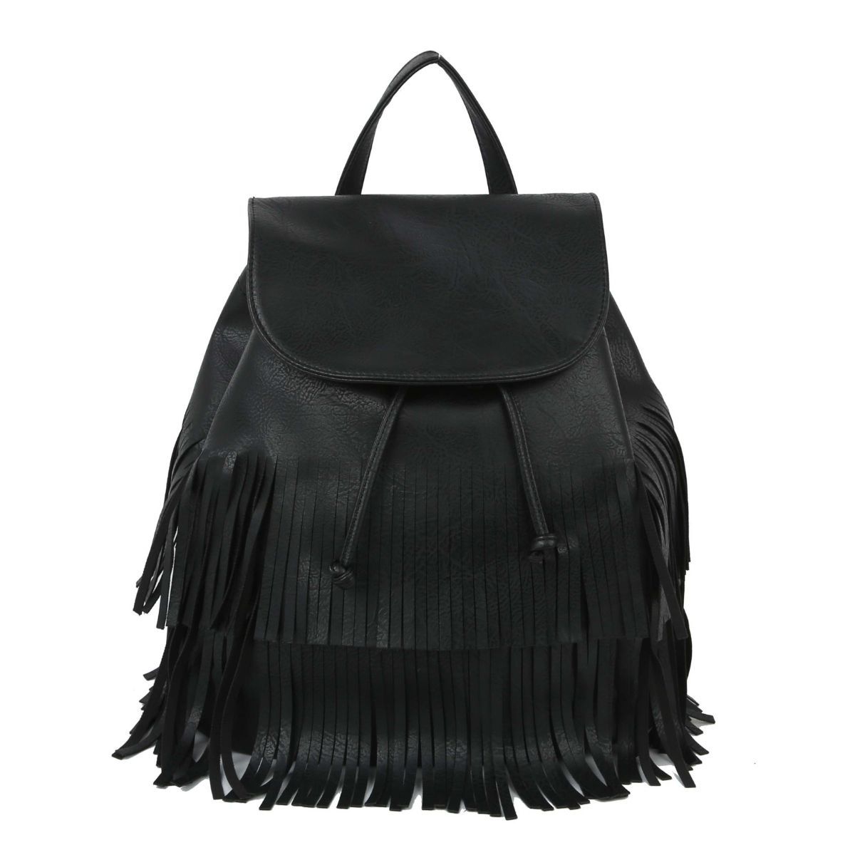 Black Double Fringe Convertible Backpack|13.3 x 12.5 x 7 inches - Premium Wholesale Fashion Accessories from Pinktown - Just $58! Shop now at chiquestyles