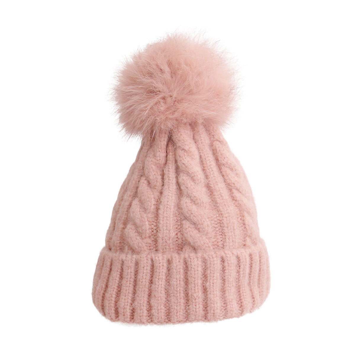 Dusty Pink Fox Fur Pom Beanie|One Size - Premium Wholesale Fashion Accessories from Pinktown - Just $22! Shop now at chiquestyles