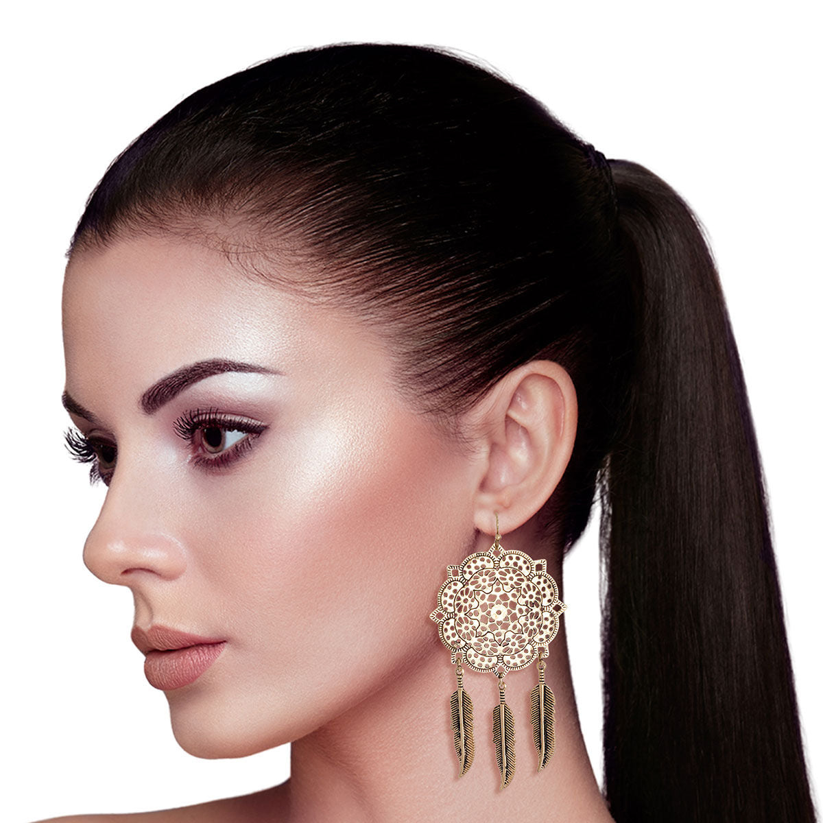 Burnished Gold Filigree Feather Earrings|3 inches - Premium Wholesale Jewelry from Pinktown - Just $9! Shop now at chiquestyles