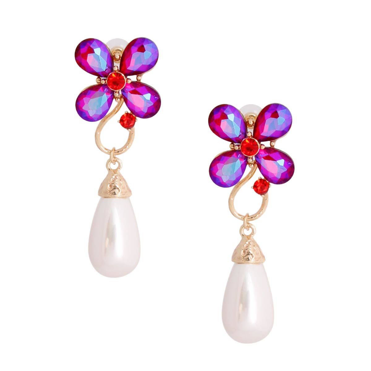 Purple Flower Pearl Teardrop Earrings|3 inches - Premium Wholesale Jewelry from Pinktown - Just $12! Shop now at chiquestyles