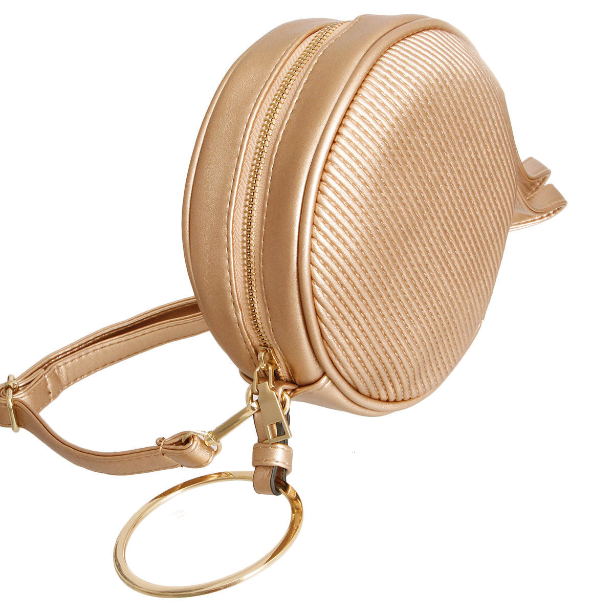 Gold Ribbed Circle Crossbody Wristlet|6.75 x 2 inches - Premium Wholesale Fashion Accessories from Pinktown - Just $26! Shop now at chiquestyles