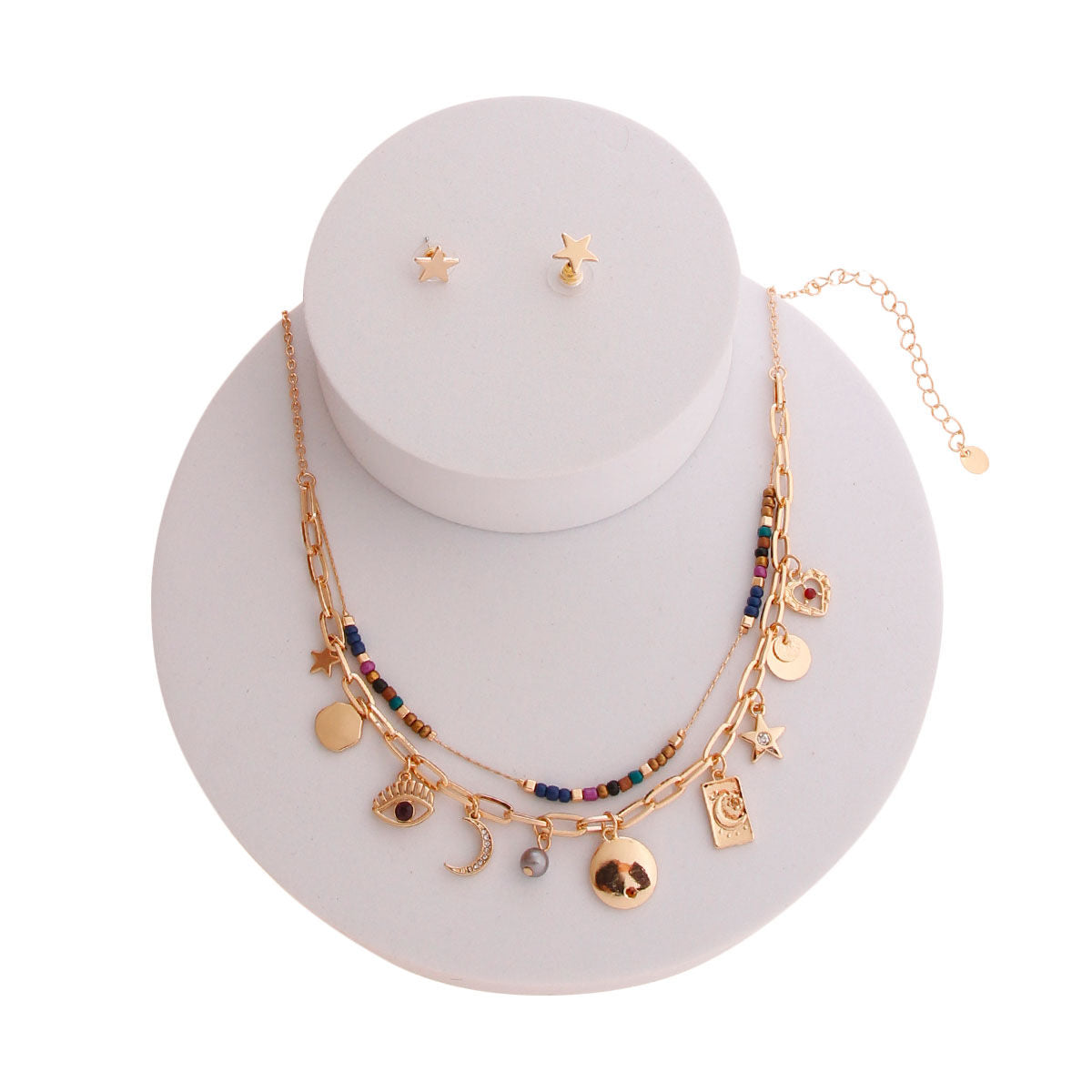 Gold Layered Moon and Stars Necklace|16.5 inches - Premium Wholesale Jewelry from Pinktown - Just $13! Shop now at chiquestyles