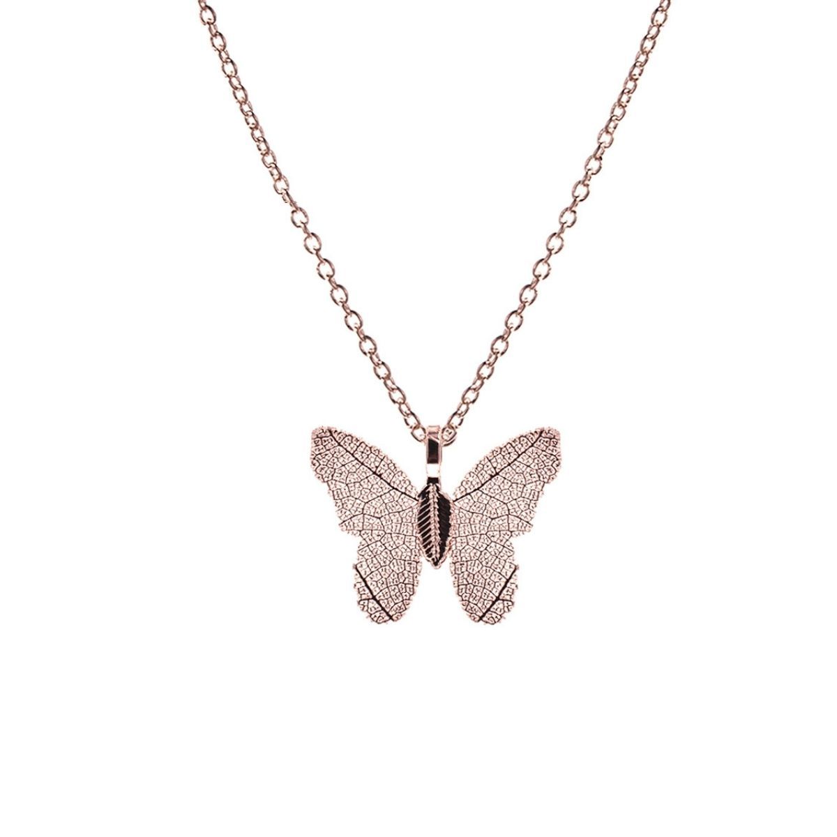 Rose Gold Dipped Real Leaf Butterfly Necklace|16 + 3 inches - Premium Wholesale Jewelry from Pinktown - Just $7! Shop now at chiquestyles