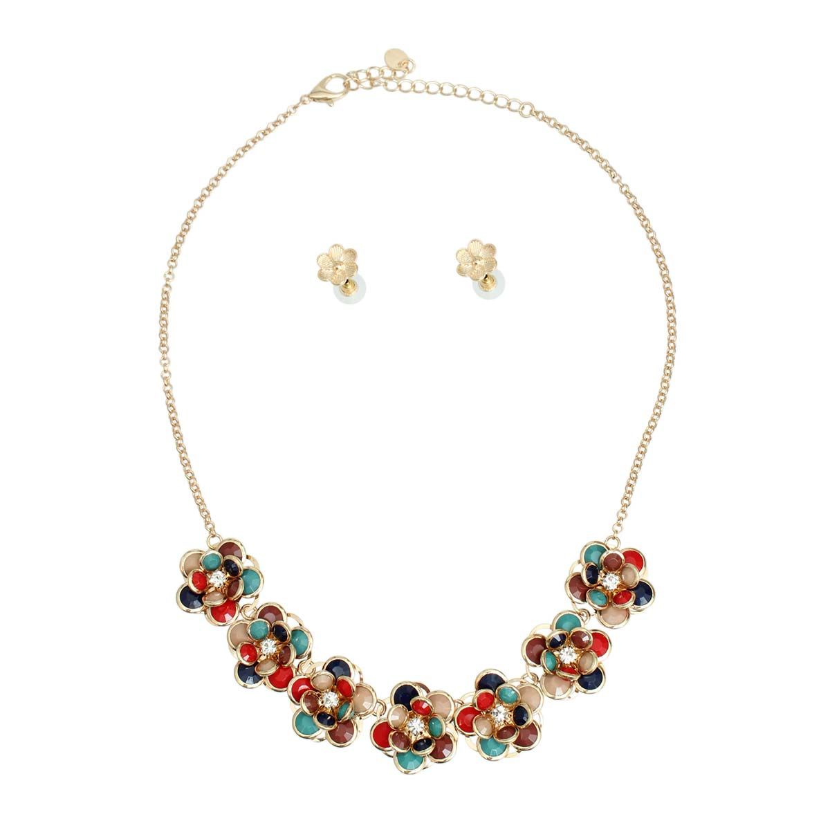 Multi Beaded 3D Flower Collar Set|18 inches - Premium Wholesale Jewelry from Pinktown - Just $16! Shop now at chiquestyles