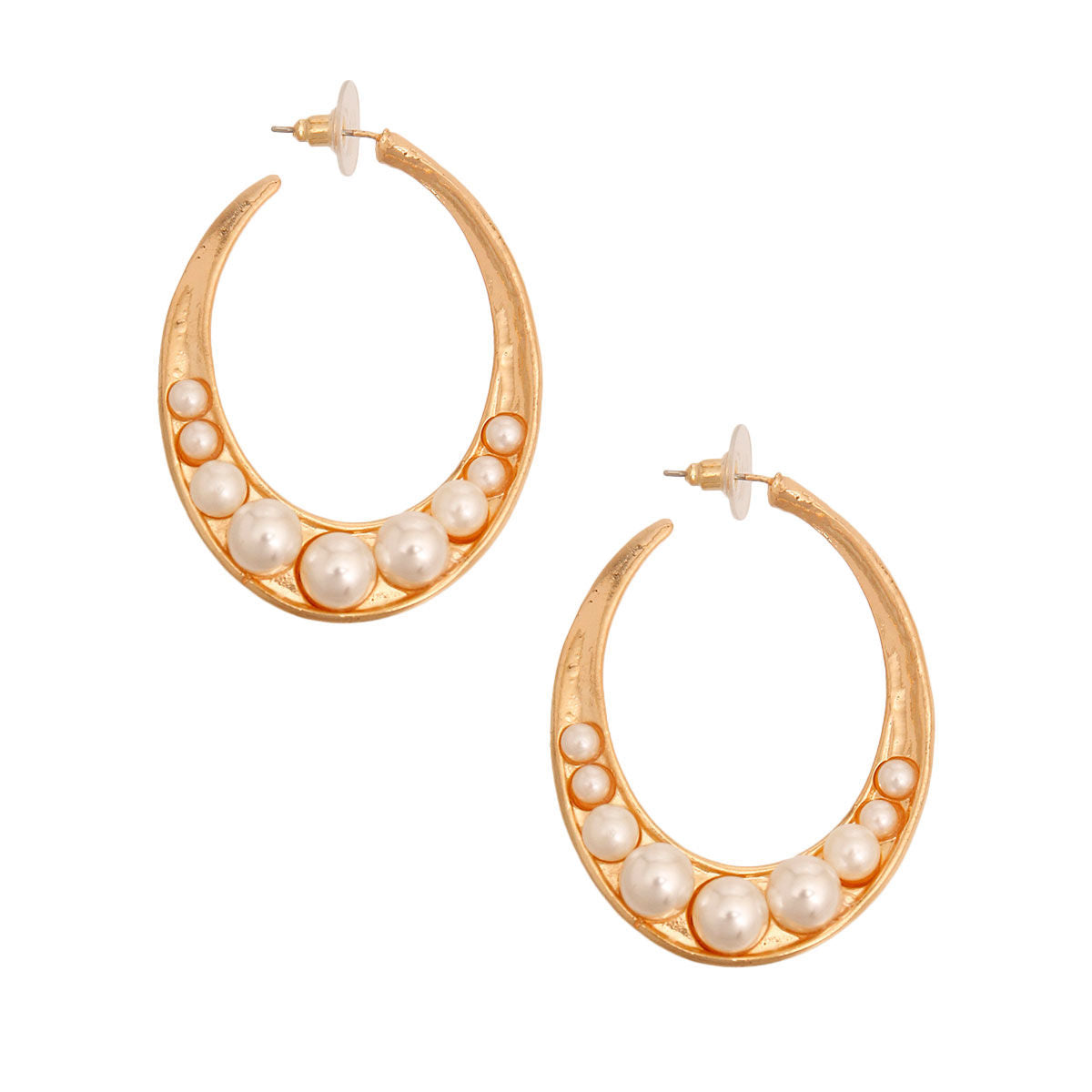 Gold and Pearl Oval Hoops|2 inches - Premium Wholesale Jewelry from Pinktown - Just $9! Shop now at chiquestyles