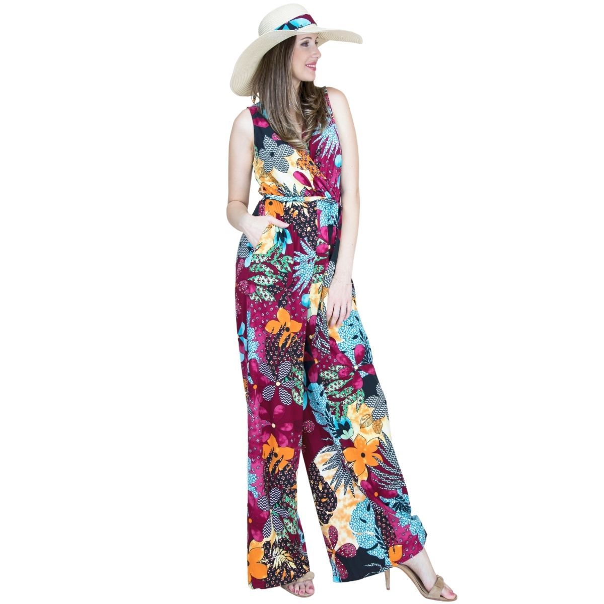 S/M Burgundy Tropical Jumpsuit|Small/Medium - Premium Wholesale Fashion Accessories from Pinktown - Just $44! Shop now at chiquestyles