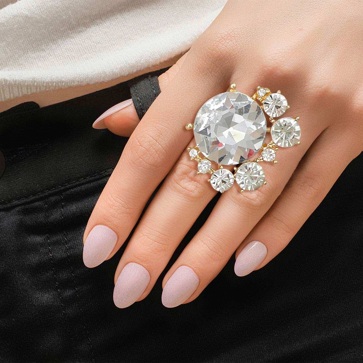 Gold Round Crystals Ring|Stretch to Fit - Premium Wholesale Jewelry from Pinktown - Just $12! Shop now at chiquestyles