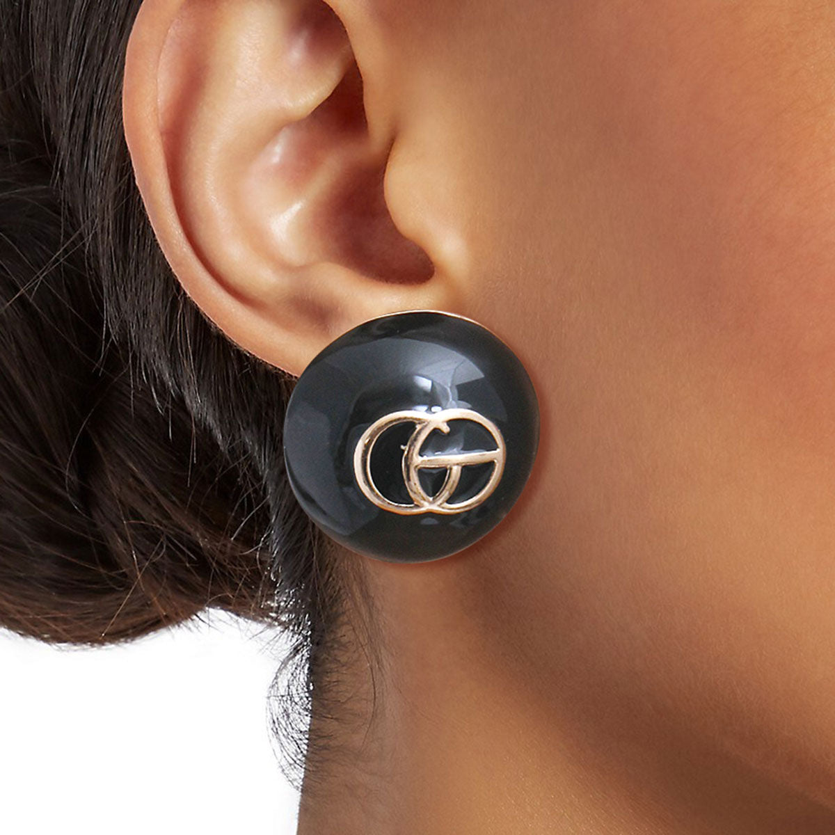 Black and Gold Dome G Initial Studs|1 inch - Premium Wholesale Jewelry from Pinktown - Just $8! Shop now at chiquestyles