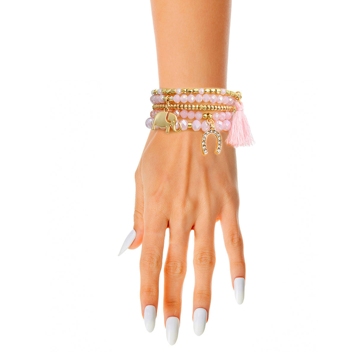 Light Pink Elephant Horseshoe Bracelets|Stretch to Fit - Premium Wholesale Jewelry from Pinktown - Just $13! Shop now at chiquestyles