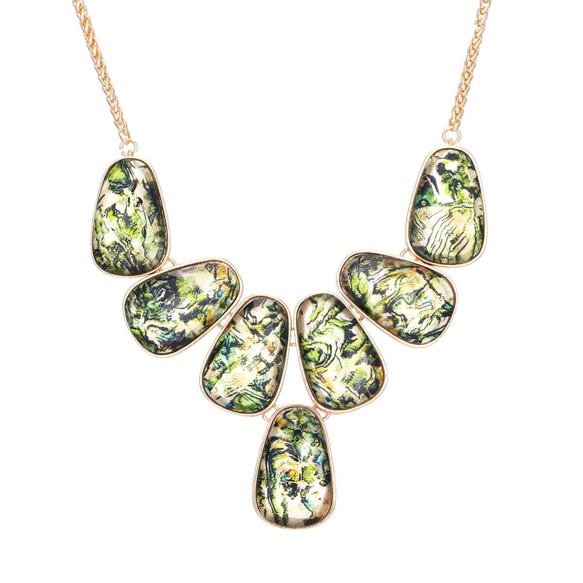 Green Marbled 7 Pear Drop Necklace|18 inches - Premium Wholesale Jewelry from Pinktown - Just $13! Shop now at chiquestyles