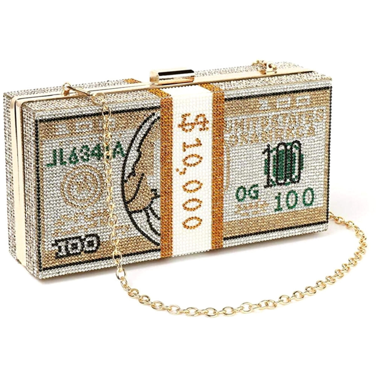 Gold Bling $10K Rectangle Clutch|8 x 4 x 2.25 inches - Premium Wholesale Fashion Accessories from Pinktown - Just $52! Shop now at chiquestyles