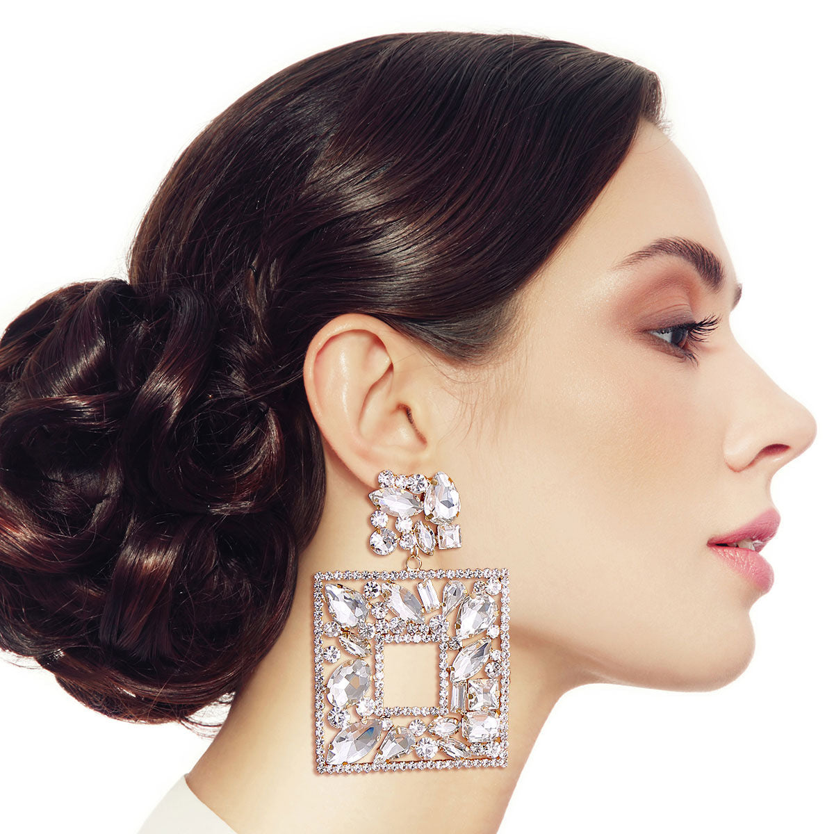 Elegant Gold Crystal Square Earrings|3 inches - Premium Wholesale Jewelry from Pinktown - Just $24! Shop now at chiquestyles