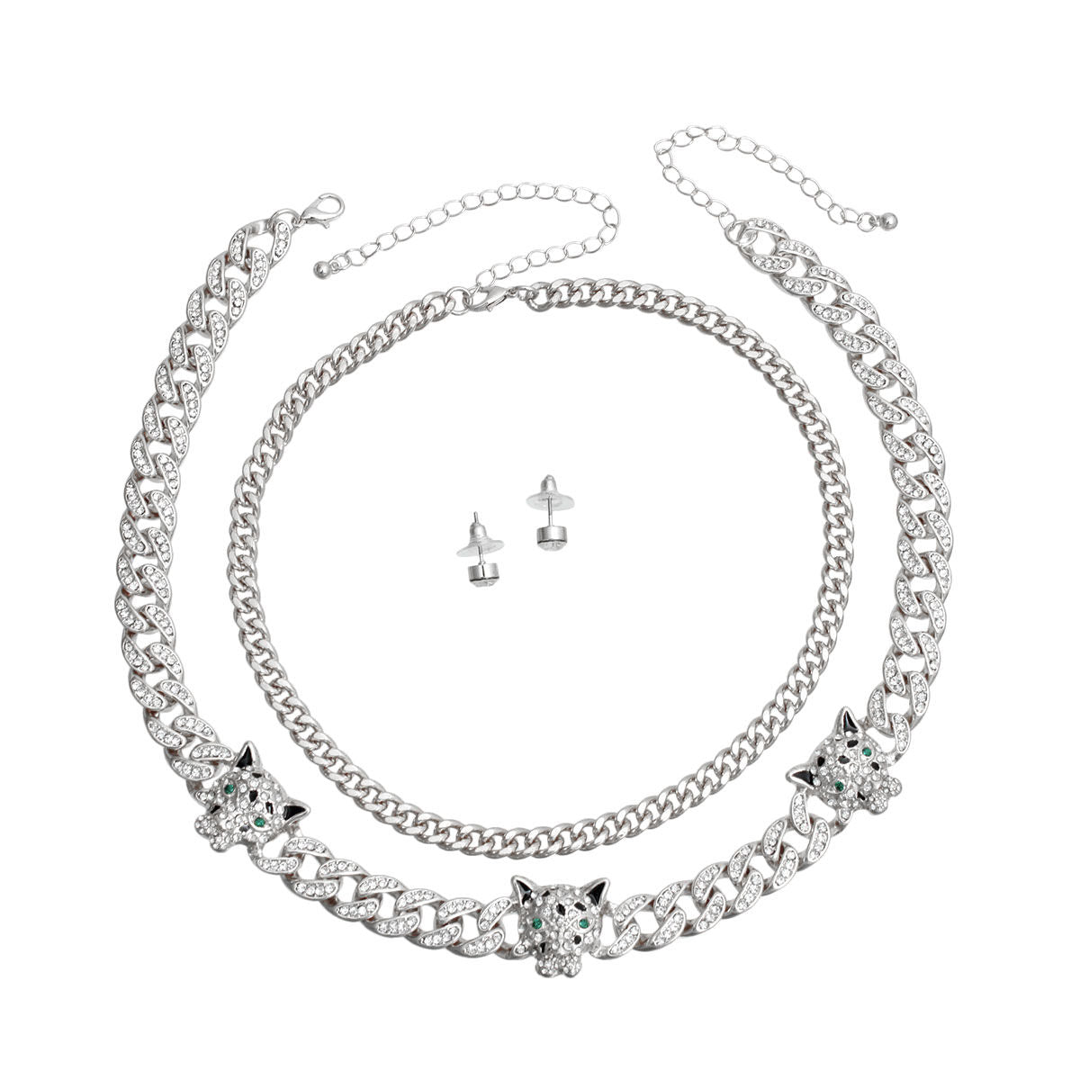 Silver Iced Cuban Leopard Chain Set|17 inches - Premium Wholesale Jewelry from Pinktown - Just $26! Shop now at chiquestyles