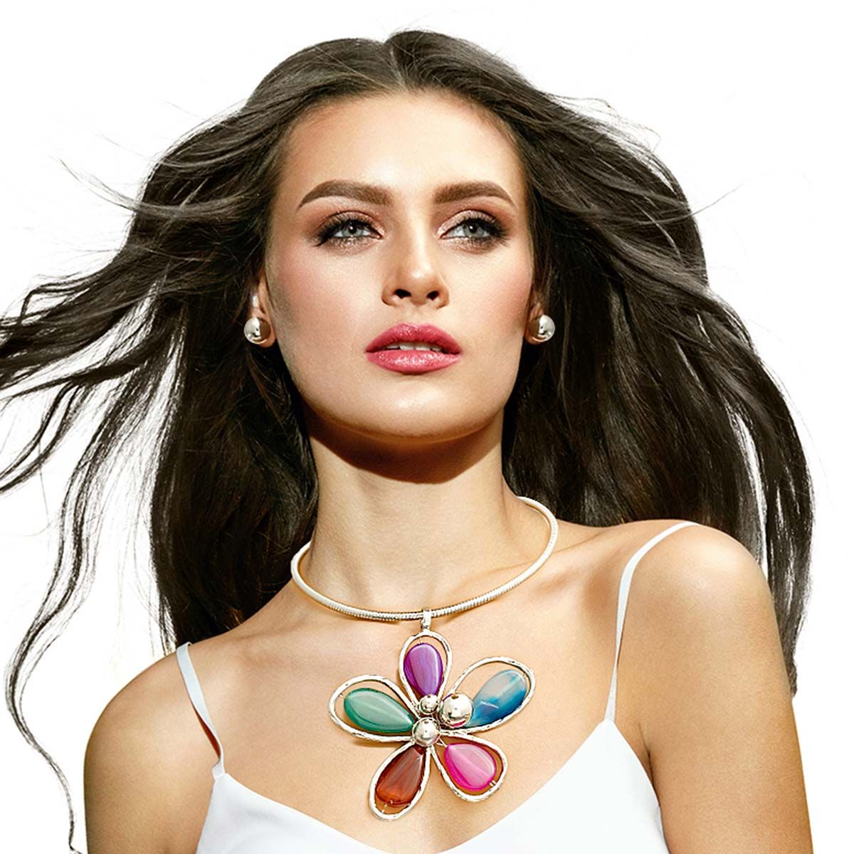 Multi Color Petal Silver Flower Necklace|20 inches - Premium Wholesale Jewelry from Pinktown - Just $27! Shop now at chiquestyles