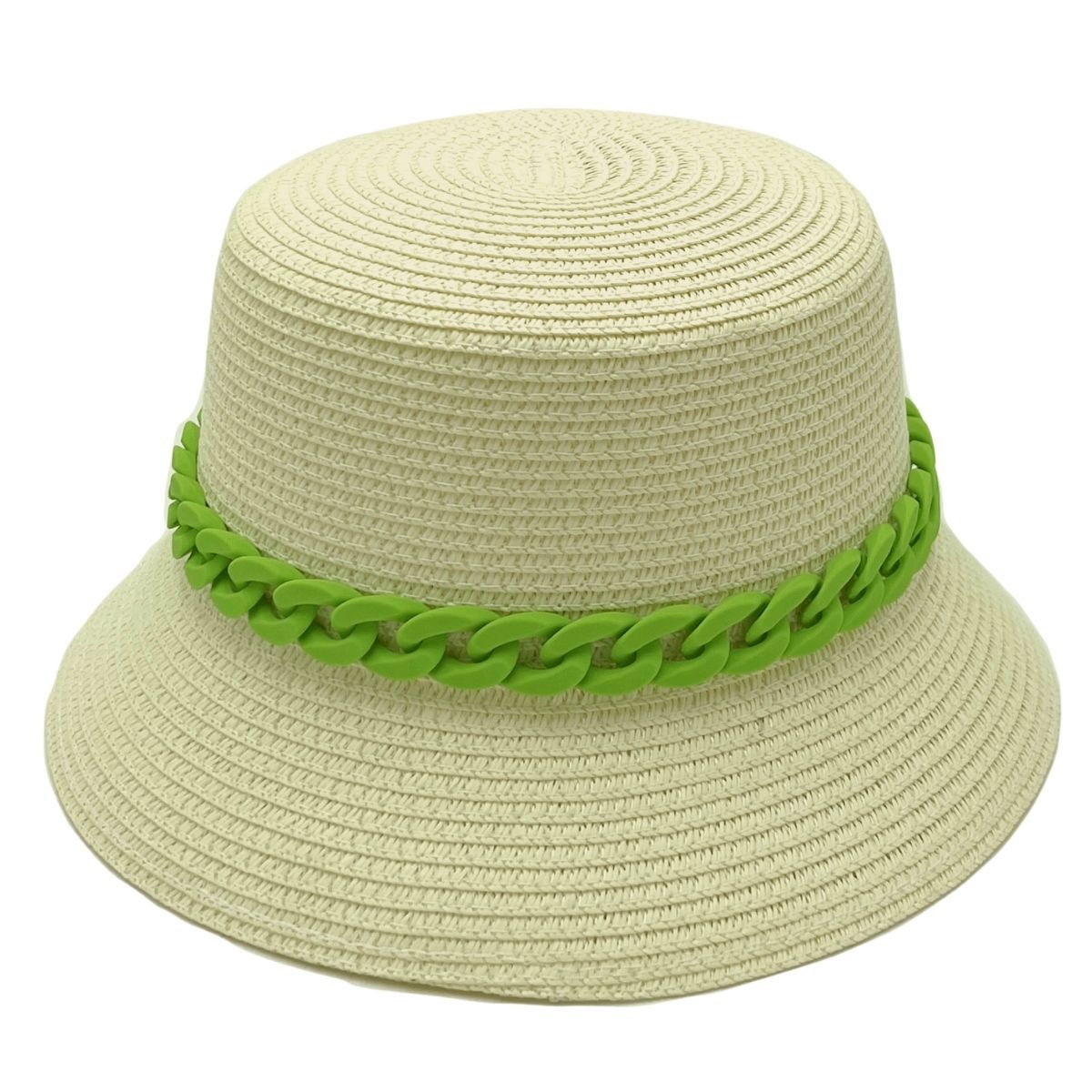 Green Chain Straw Bucket Hat|One Size - Premium Wholesale Fashion Accessories from Pinktown - Just $31! Shop now at chiquestyles