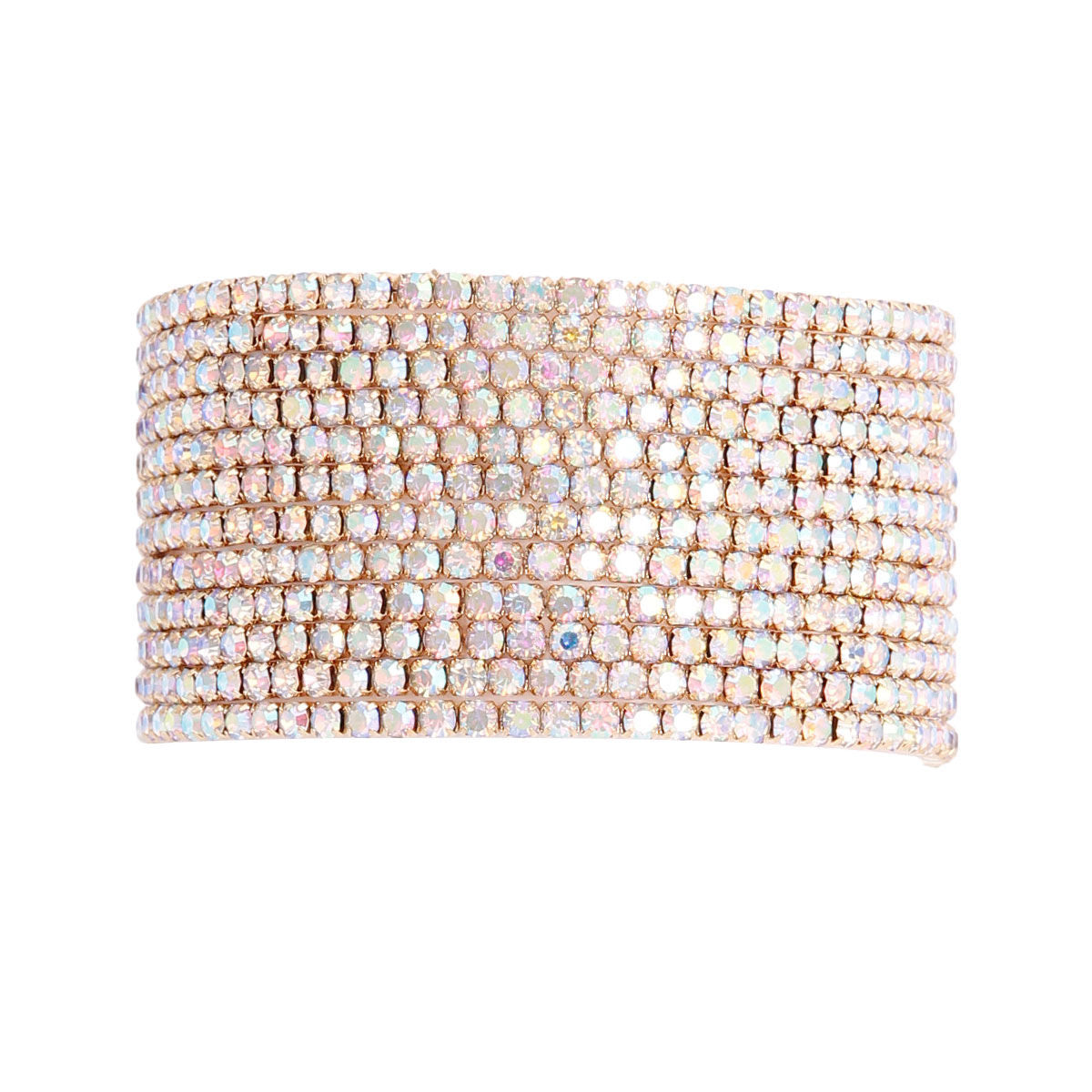 Gold Aurora Borealis 12 Row Stone Bracelets|Stretch to Fit - Premium Wholesale Jewelry from Pinktown - Just $13! Shop now at chiquestyles