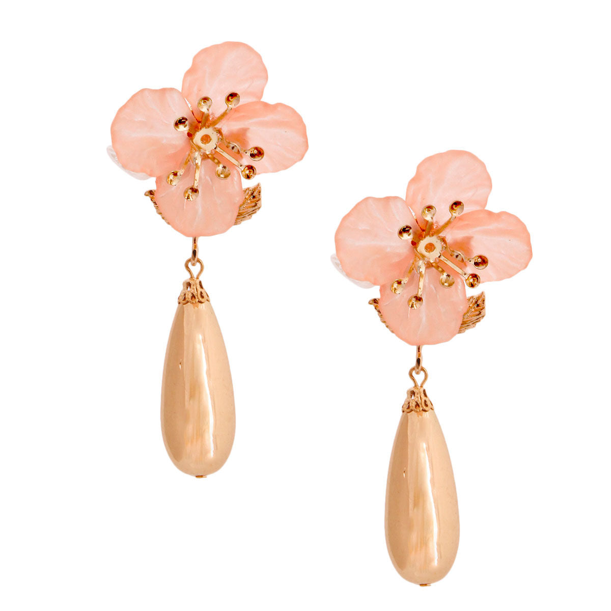 Pink Flower Gold Teardrop Earrings|3.5 inches - Premium Wholesale Jewelry from Pinktown - Just $11! Shop now at chiquestyles