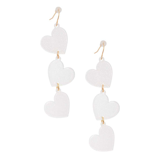 White Triple Link Heart Earrings|3 inches - Premium Wholesale Jewelry from Pinktown - Just $12! Shop now at chiquestyles