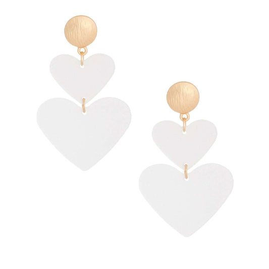 White Double Heart Earrings|3 inches - Premium Wholesale Jewelry from Pinktown - Just $13! Shop now at chiquestyles