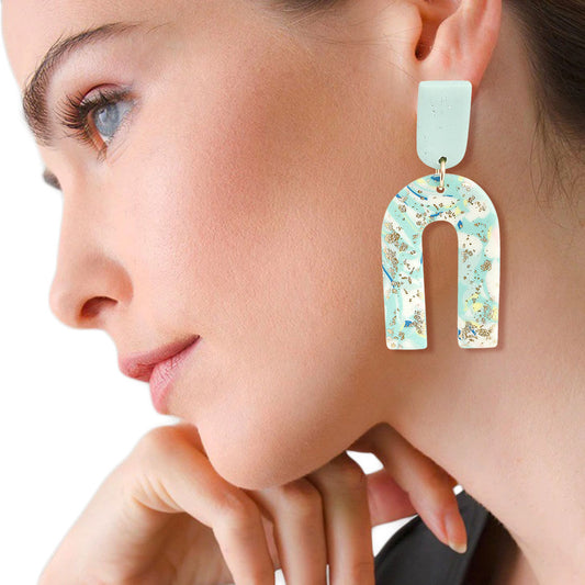 Turquoise Marbled Clay U Drop Earrings|2.15 inches - Premium Wholesale Jewelry from Pinktown - Just $13! Shop now at chiquestyles