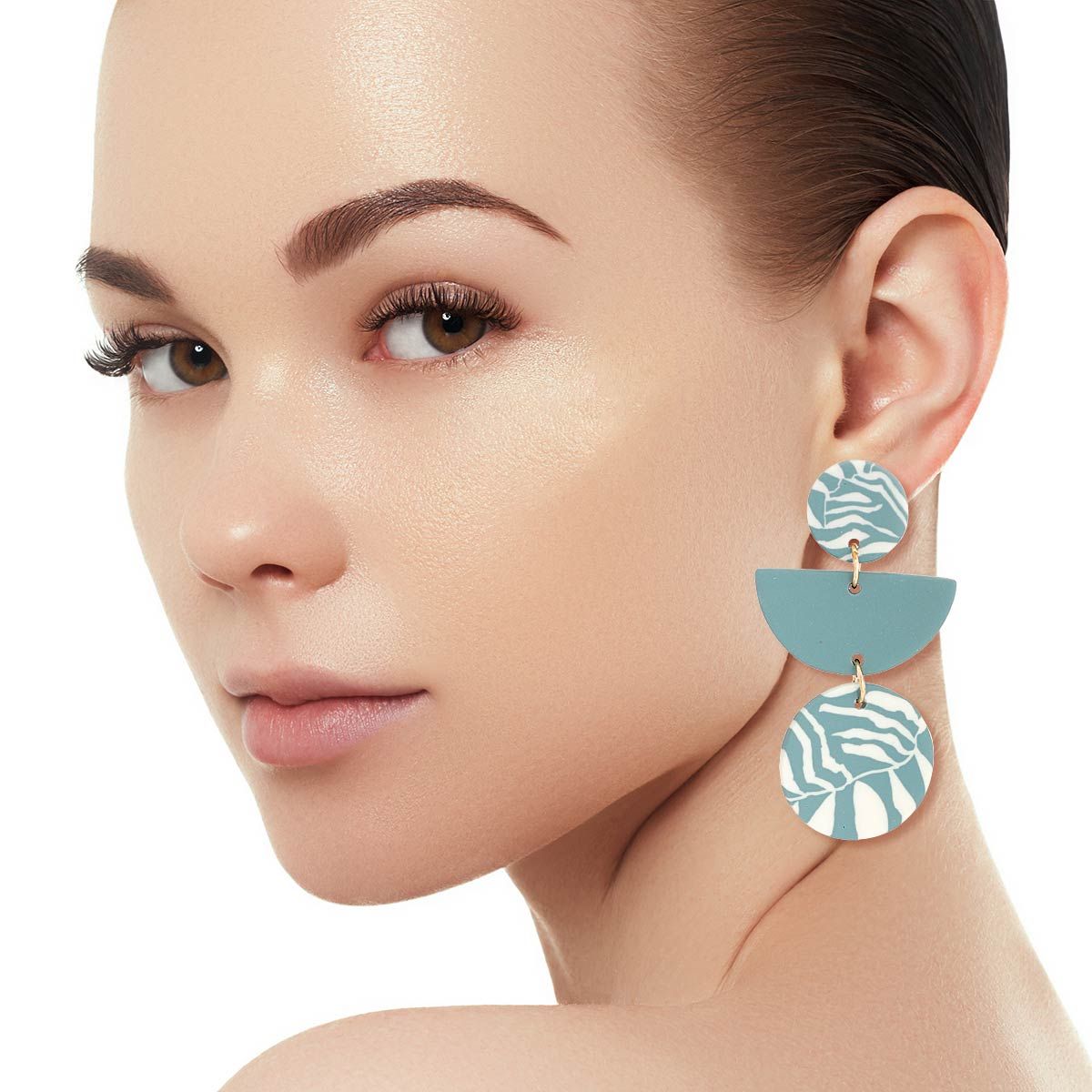 Teal Clay Leaf Pattern Earrings|2.45 inches - Premium Wholesale Jewelry from Pinktown - Just $13! Shop now at chiquestyles