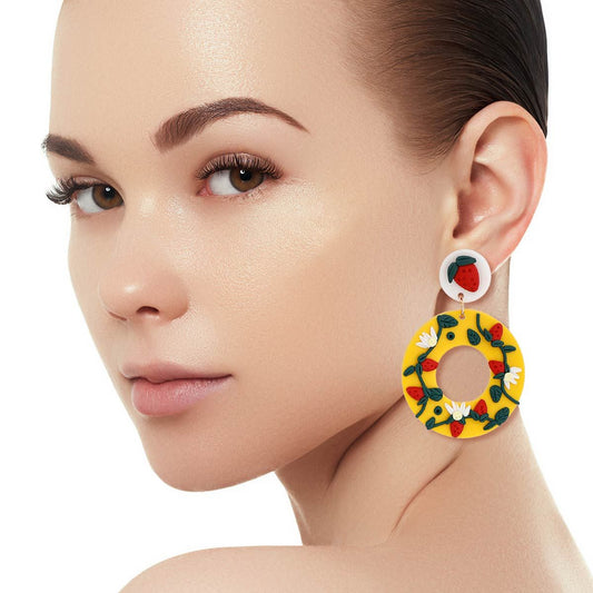 Yellow Clay Strawberry Donut Earrings|2.25 inches - Premium Wholesale Jewelry from Pinktown - Just $13! Shop now at chiquestyles