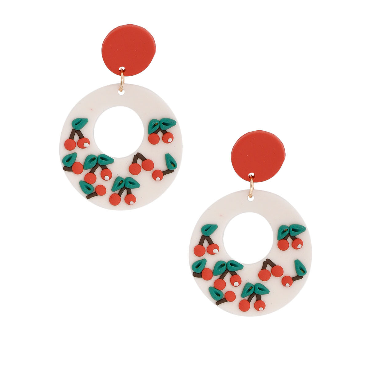 White Clay Cherry Donut Earrings|2.15 inches - Premium Wholesale Jewelry from Pinktown - Just $13! Shop now at chiquestyles