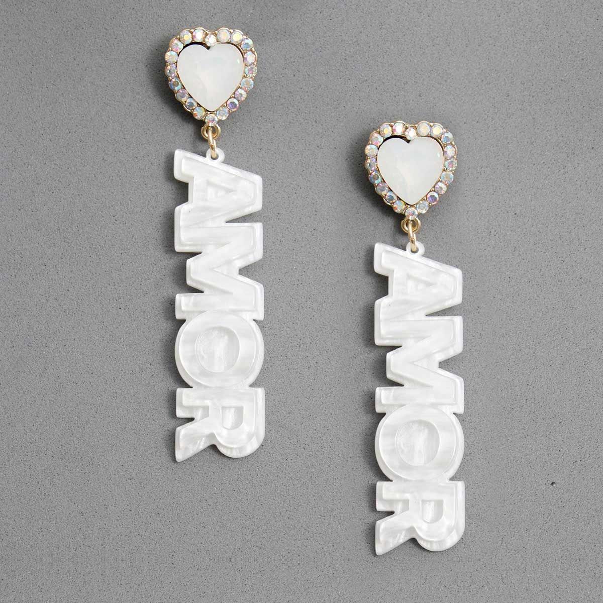 White Amor Heart Earrings|3 inches - Premium Wholesale Jewelry from Pinktown - Just $13! Shop now at chiquestyles