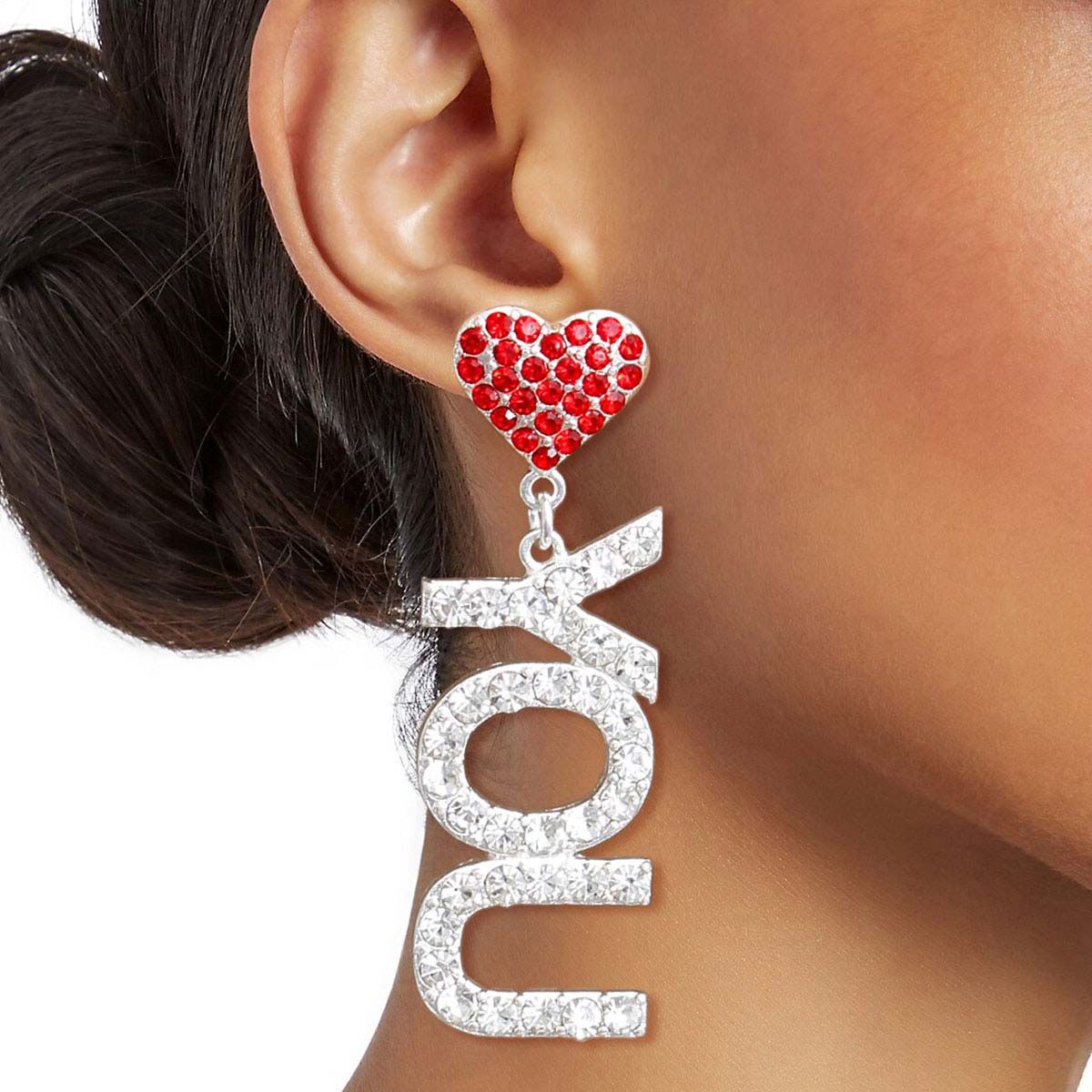 Red Silver LOVE YOU Earrings|2.75 inches - Premium Wholesale Jewelry from Pinktown - Just $13! Shop now at chiquestyles