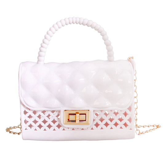 White Jelly Top Handle Mini Crossbody|6.75 x 4.5 x 2.5 inches - Premium Wholesale Fashion Accessories from Pinktown - Just $25! Shop now at chiquestyles