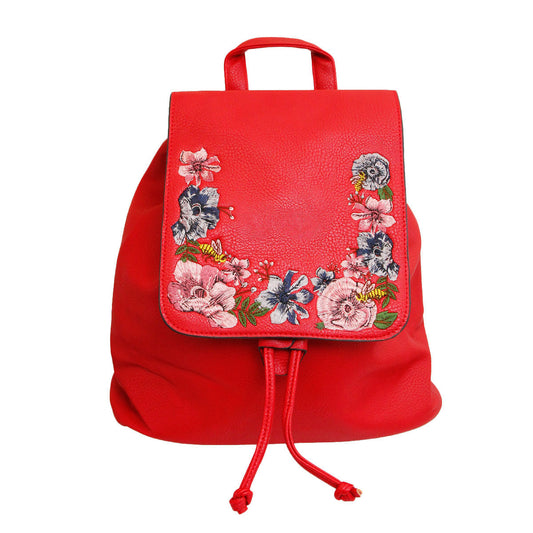 Red Embroidered Flower Backpack|14.5 x 12 x 6 inches - Premium Wholesale Fashion Accessories from Pinktown - Just $30! Shop now at chiquestyles