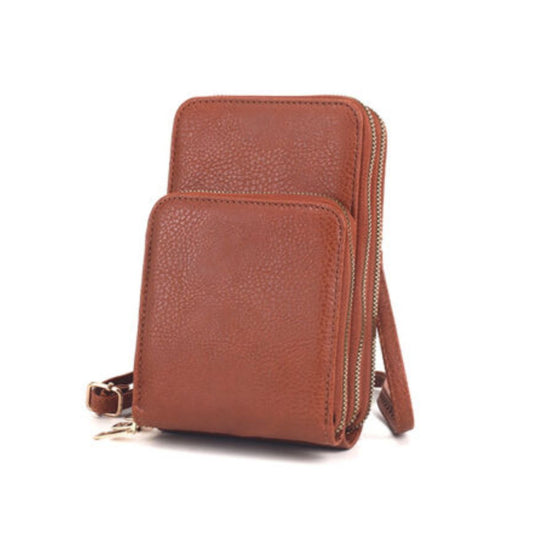 Camel Triple Pocket Crossbody|7.3 x 4.4 x 2.8 inches - Premium Wholesale Fashion Accessories from Pinktown - Just $26! Shop now at chiquestyles