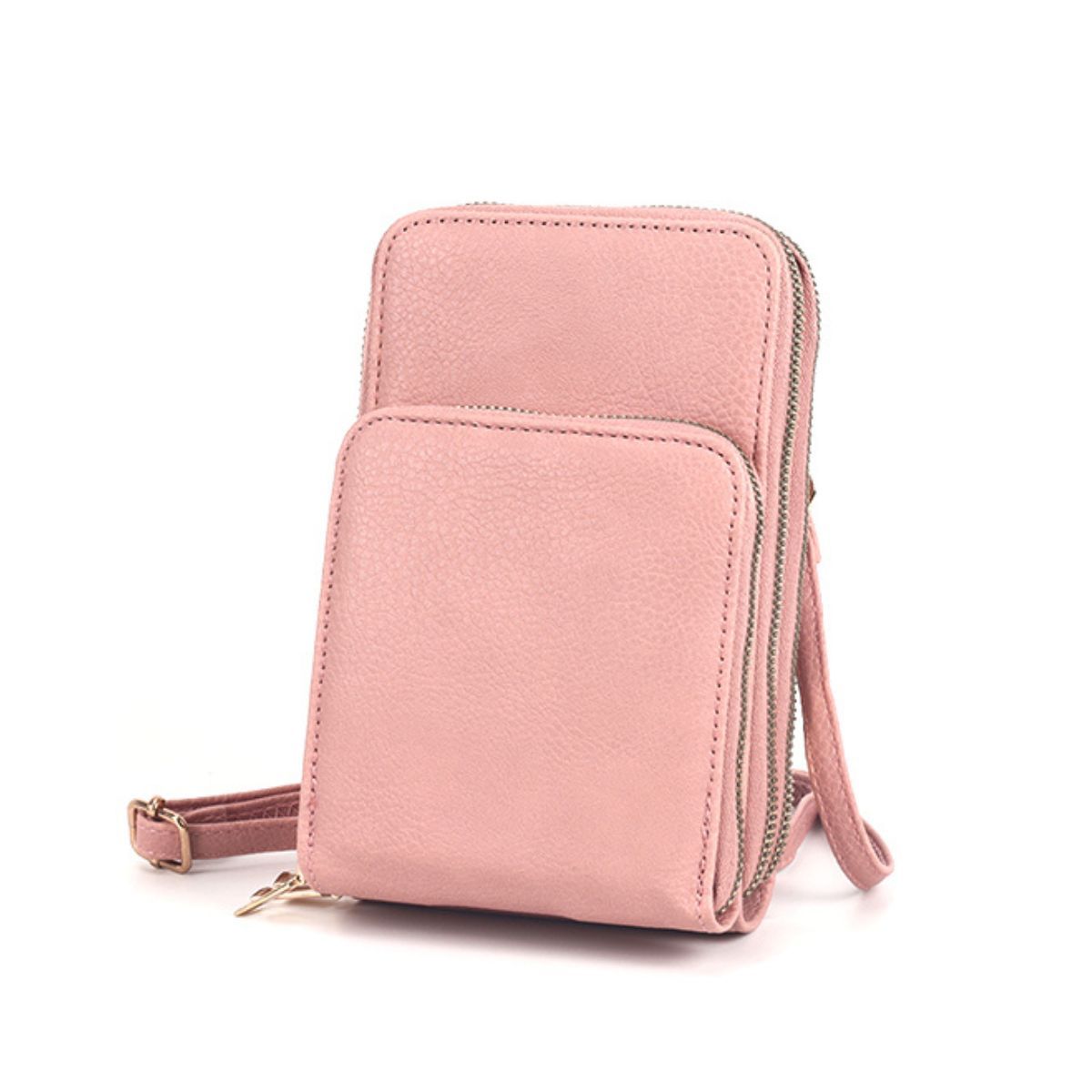 Pink Triple Pocket Crossbody|7.3 x 4.4 x 2.8 inches - Premium Wholesale Fashion Accessories from Pinktown - Just $26! Shop now at chiquestyles