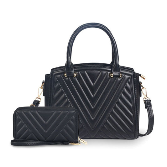 Purse Black Chevron Quilted Set Bag for Women - Premium Wholesale Fashion Accessories from Pinktown - Just $37! Shop now at chiquestyles