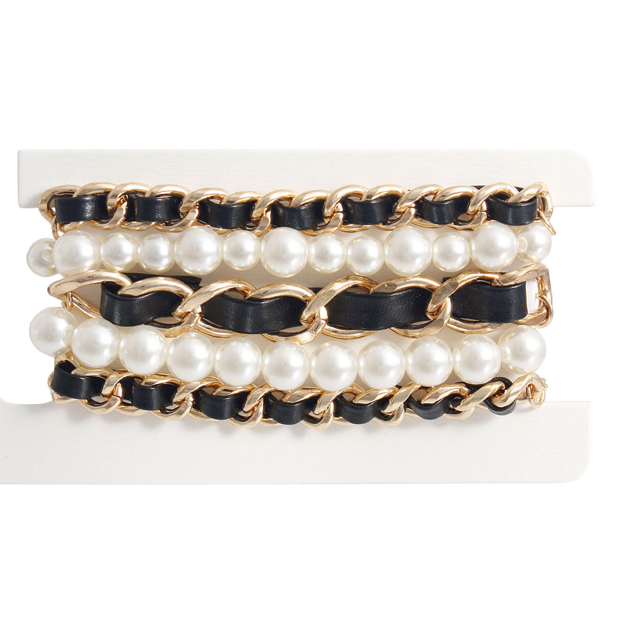 Gold Chain Pearl 5 Pcs Bracelets|Stretch to Fit - Premium Wholesale Jewelry from Pinktown - Just $17! Shop now at chiquestyles