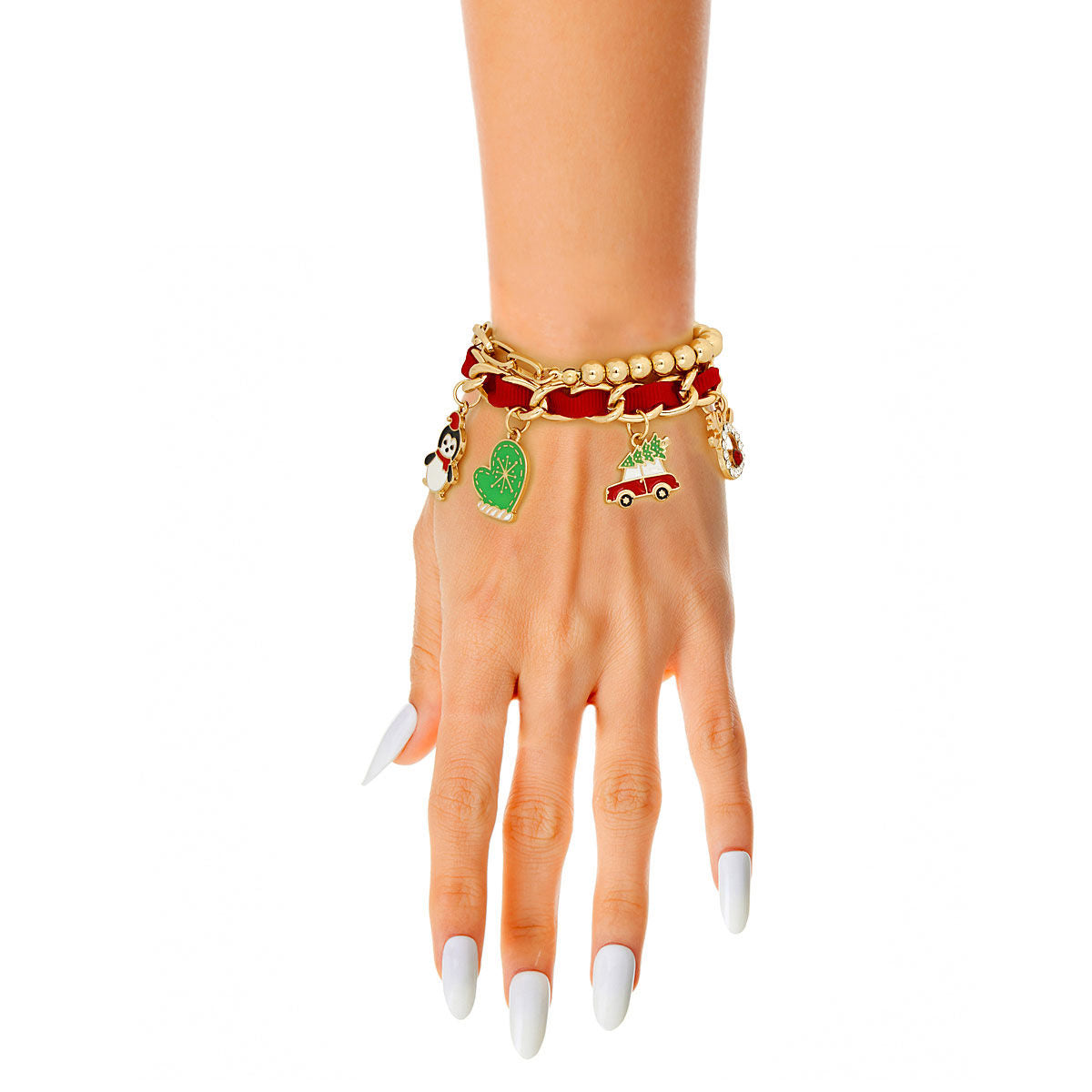 Red Xmas Mitten Bracelets|Stretch to Fit - Premium Wholesale Jewelry from Pinktown - Just $14! Shop now at chiquestyles