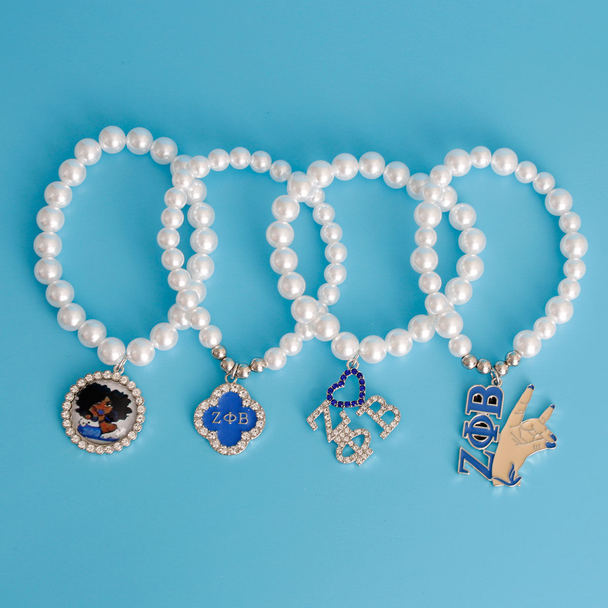 White Pearl Blue Sorority Set|Stretch to Fit - Premium Wholesale Jewelry from Pinktown - Just $20! Shop now at chiquestyles