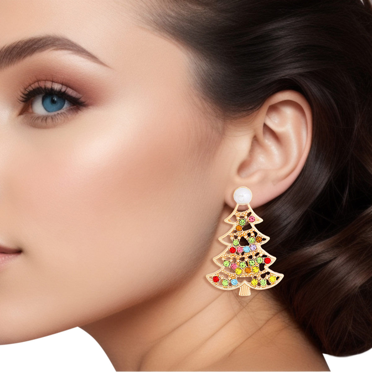 Stud Gold Pearl Small Xmas Tree Earrings for Women|1.5 x 1.5 inches - Premium Wholesale Jewelry from Pinktown - Just $10! Shop now at chiquestyles