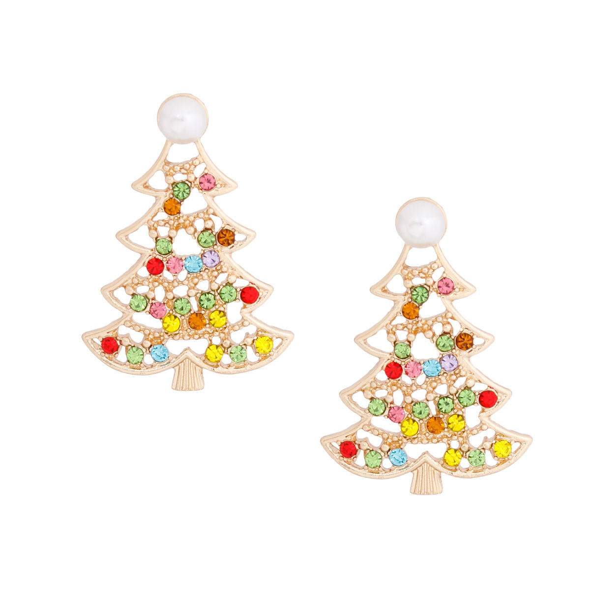 Stud Gold Pearl Small Xmas Tree Earrings for Women|1.5 x 1.5 inches - Premium Wholesale Jewelry from Pinktown - Just $10! Shop now at chiquestyles