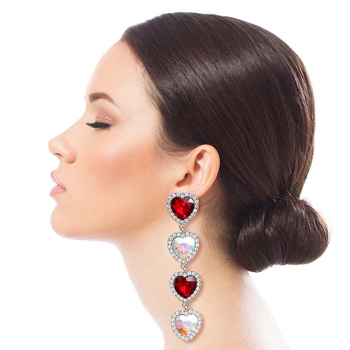 AURBO Crystal Quad Heart Earrings|4.25 inches - Premium Wholesale Jewelry from Pinktown - Just $16! Shop now at chiquestyles