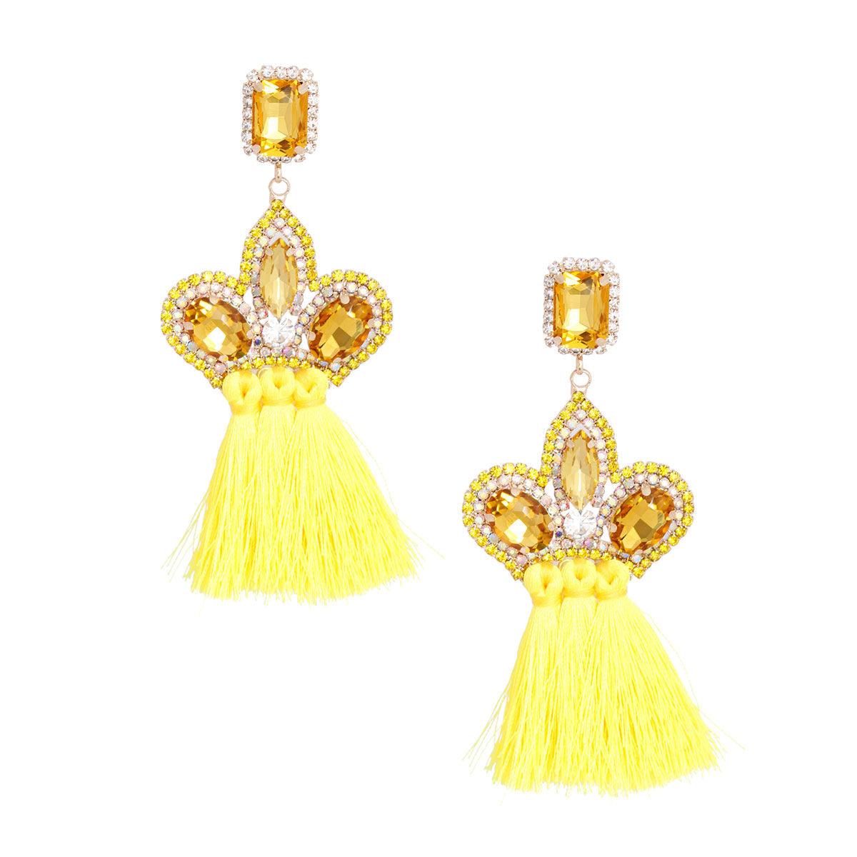 Yellow Triple Tassel Stone Earrings|4 inches - Premium Wholesale Jewelry from Pinktown - Just $13! Shop now at chiquestyles